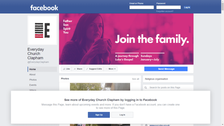 Join the Family — Clapham Facebook Screenshot